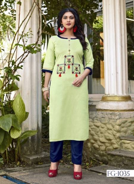 Green FG Krisha Vol-11 Launch Latest Pure Cotton With Embroidery Hand Work Ready Made Top and Pant Designer Elegant Collections 1035 Catalog